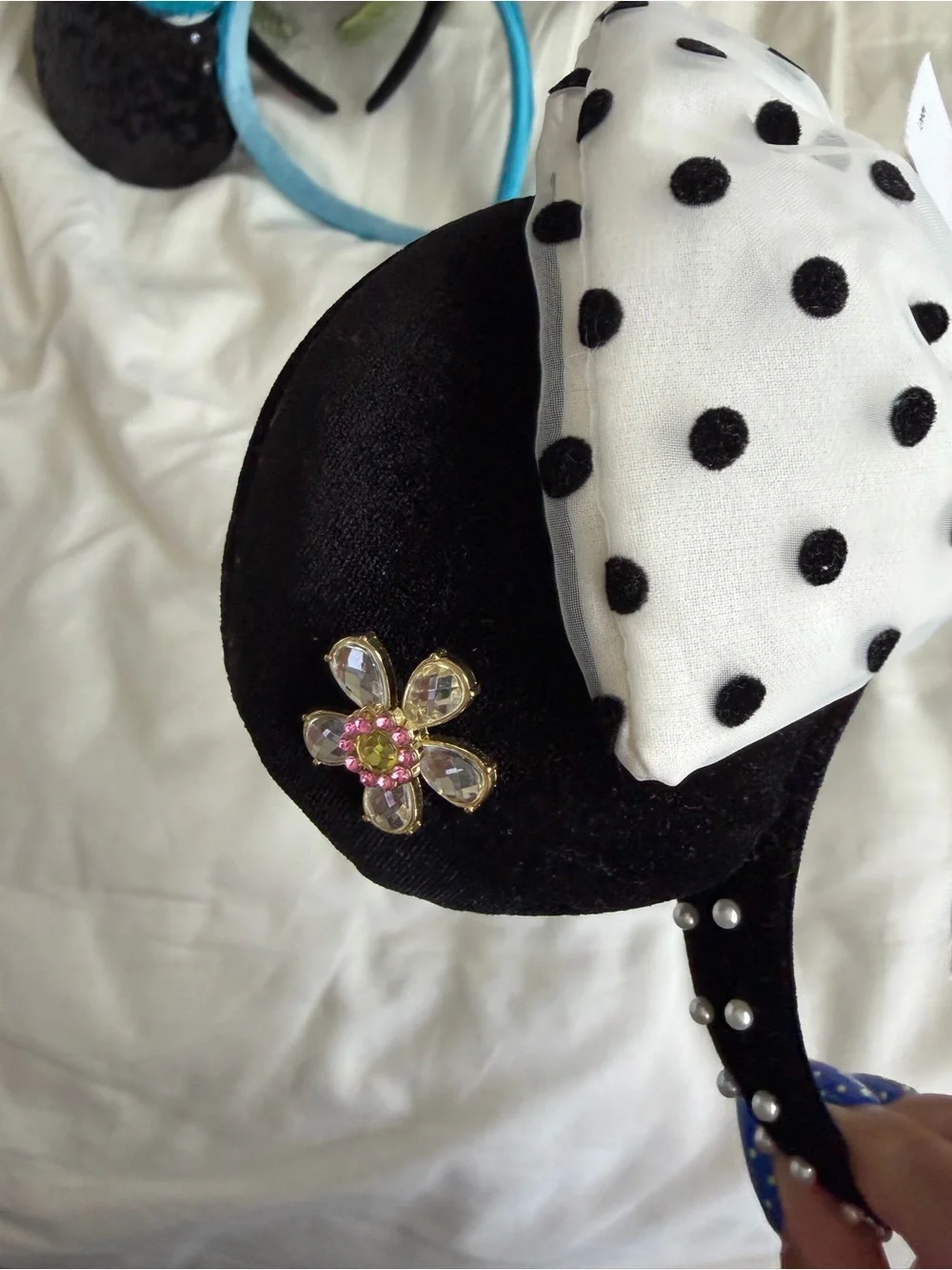 NWT BaubleBar Black and White Polka Dot Bow Headband